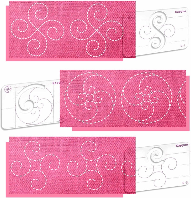 Kapyoo 3Pcs Free Motion Quilting Templates with Non-Slip Grips, Quilting Ruler and Templates for Industrial & Domestic Machines Reusable Stencils for DIY Quilt Designs (25 Series D) - Image 1
